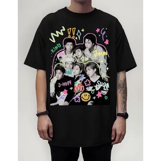 Camiseta Integrantes Bts Moda Music Camisa Modelo Novo