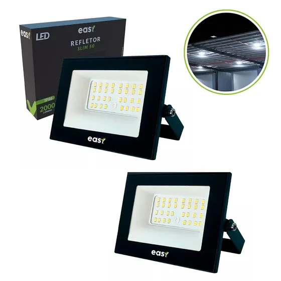 Kit 2 Refletor Led 50w 127/220V 6500k Branco Frio - Easy Cor da carcaça Preto Cor da luz Branco-frio 127/220V