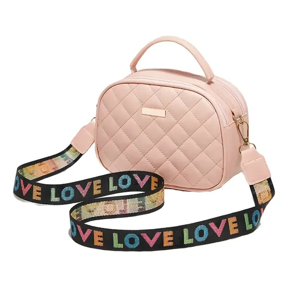 Bandolera Cartera Mano Hombro De Dama Correa Con Diseño Love Acabado De Los Herrajes Oro Color Rosa Correa De Hombro Negro Diseño De La Tela Lisa | Cuotas sin interés