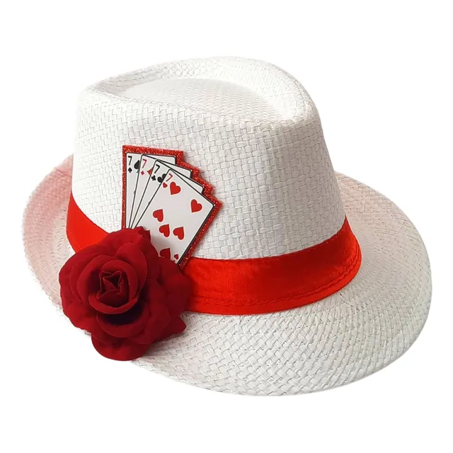 Chapeu Maria Navalha Malandra Com Rosa Vermelha E Baralho