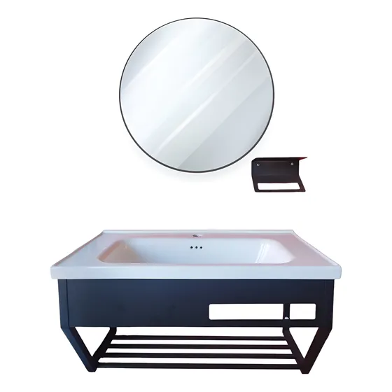 Kit De Vanitorio Flotante Moderno 80x50cm Con Espejo Redondo