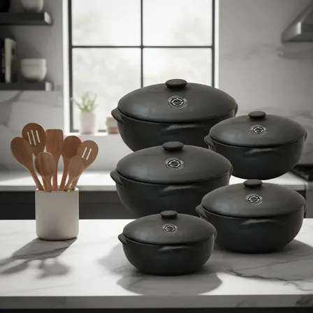 Conjunto 5 Panelas De Barro Moqueca Capixaba 0,1,2,3 E 4 Lt Preto