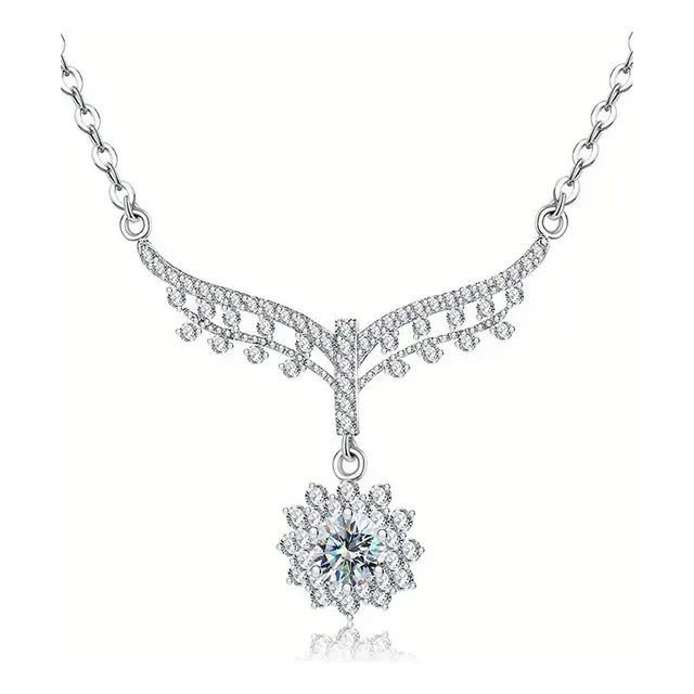 Collar Para Dama Alas De Angel  Sol De Plata S925 Moissanita