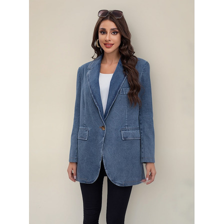 Chaqueta Vaquera Mujer Con Solapa Mezclilla Moderna Casual Chaqueta Vaquera Mujer Con Solapa Mezclilla Moderna Casual