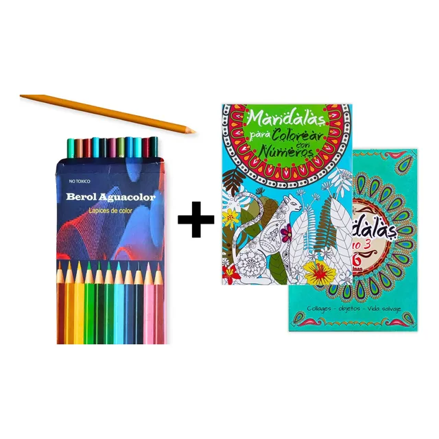 Pack 2 Libros De Mandalas Variadas 96 Pág + Caja 12 Colores
