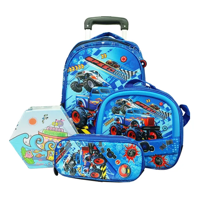 Set X3 Mochila C/ Carro + Bolso + Cartuchera P Niño - El Rey