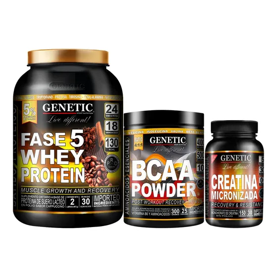 Whey Protein Creatina Bcaa Aumento Músculos Marcados Genetic