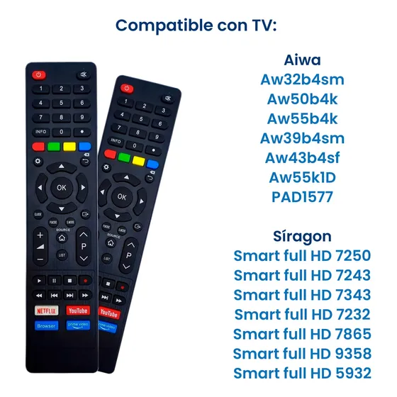Control Universal Para Tv Smart Aiwa Y Siragon Aw32n4sm 
