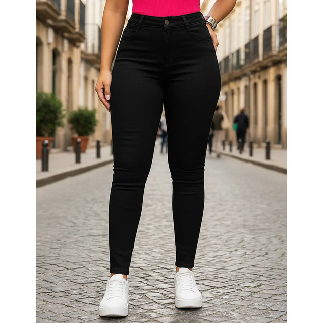Calça Feminina Jeans Cintura Alta Skinny Levanta Bumbum