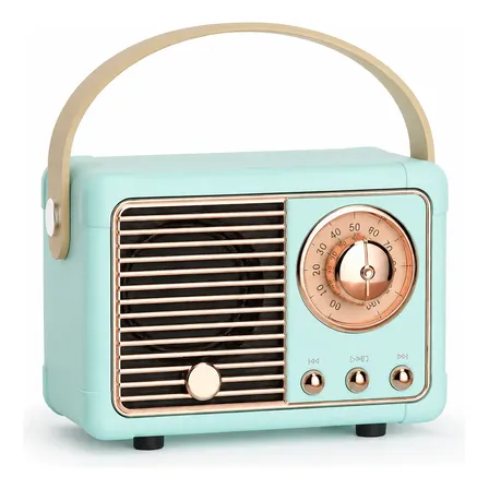 Parlante Bluetooth Portátil Retro Mini Con Asa Diseño Vintage Azul Acero
