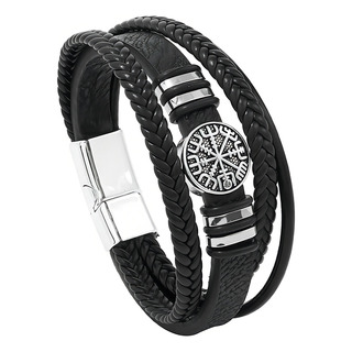 Pulsera Cuero Vikinga Vegvisir Valknut Hombre Mujer Layers Color Negro-vegvisir Diámetro 8 Cm Largo 21 Cm Pulsera Cuero Vikinga Vegvisir Valknut Hombre Mujer Layers Color Negro-vegvisir Diámetro 8 Cm Largo 21 Cm