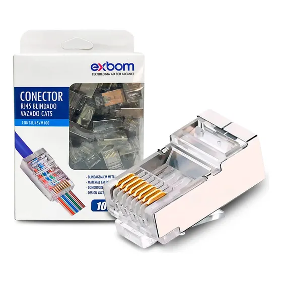 Conector Blindado RJ45 Macho Cat5 100 unidades Exbom