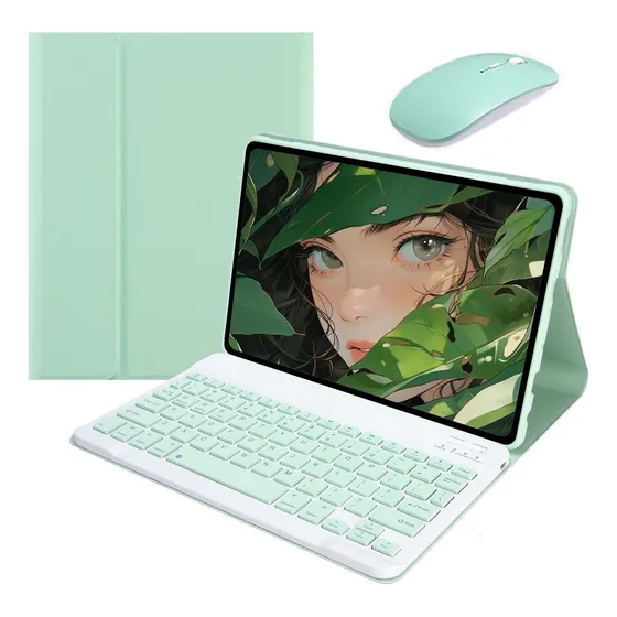 Teclado,mouse E Capa Para iPad Air4/ Air5 10,9'' A2588 A2316 Cor Verde + Teclado Verde + Mouse De Carregamento Verde