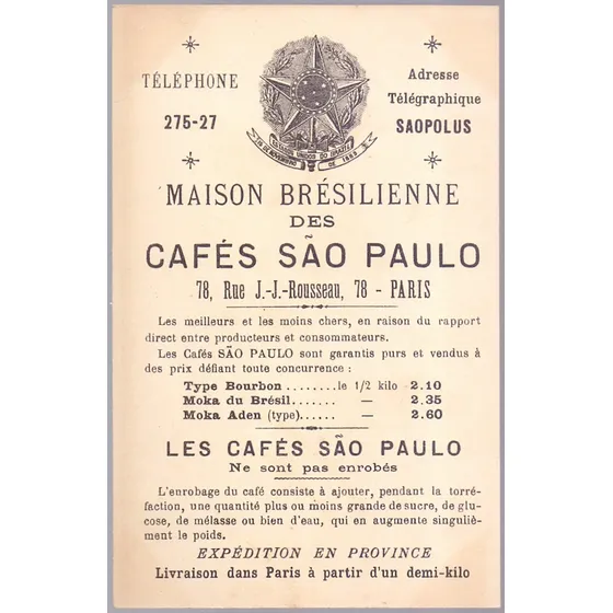 Cartão Publicitário - Cafés São Paulo - 25061301b