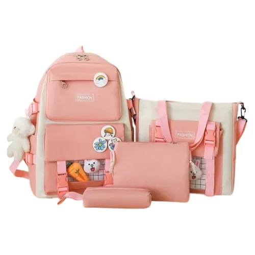 Mochila De Escuela 5en1 Grande Con Peluches Y Chapas