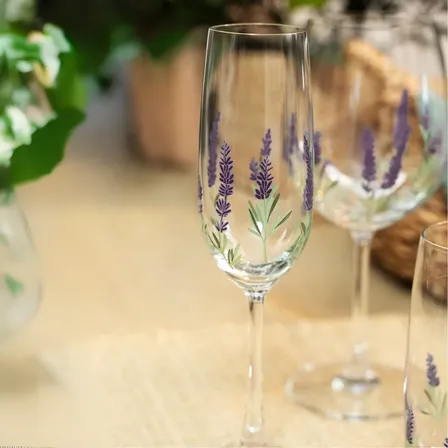 Kit 6 Taças Flute Cristal Ecológico Lavanda 210ml Champagne Let's Eat It