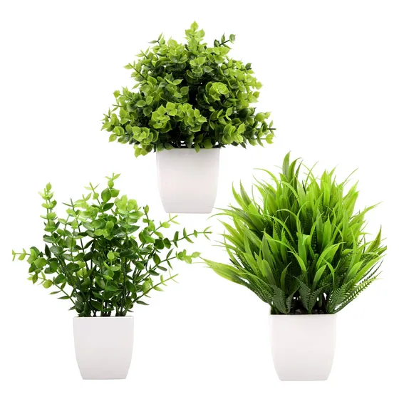 Pacote Com 4 Plantas Artificiais Em Vaso Preto, Mini