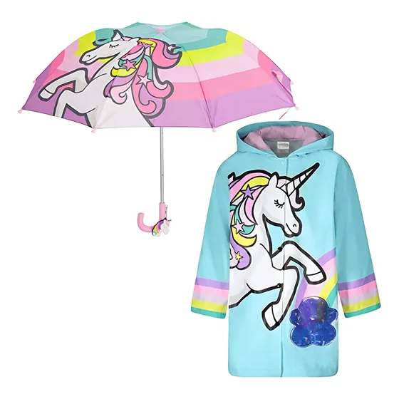 Chubasqueros Para Niñas Y Niños Y Conjunto De Paraguas Para Niños - Paraguas Para Niños Pequeños Para La Lluvia - Chubasquero Para Niños Y Niñas Chubasquero Para 3-5 (diseño De Unicornio)