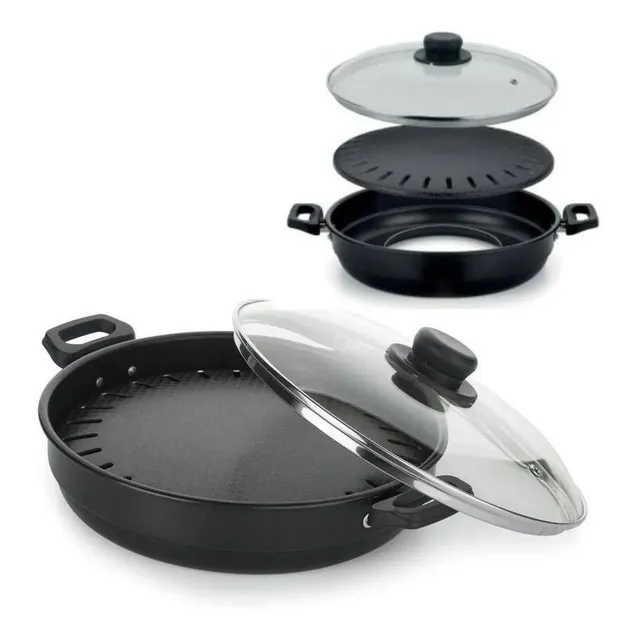 Churrasqueira FogĂŁo 28cm Antiaderente Tampa De Vidro Grelhar Cor Outro Churrasqueira FogĂŁo 28cm Antiaderente Tampa De Vidro Grelhar Cor Outro