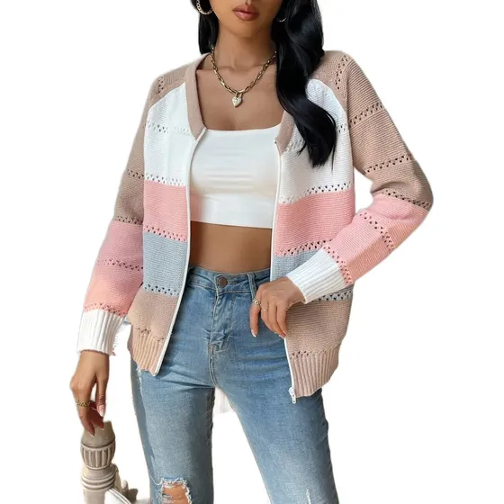 Sweters Importado Cardigan Manga Larga  Tricolor Corto