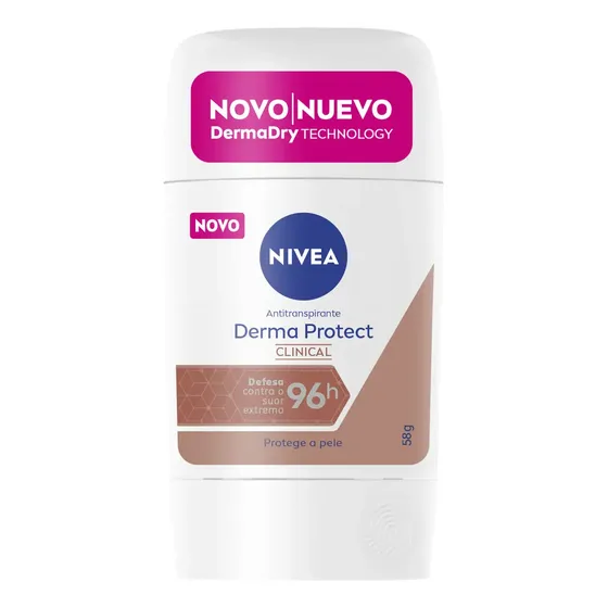 NIVEA Desodorante Antitranspirante Stick Derma Protect Clinical 58g, Defesa Intensa 96h, Controle de Suor Extremo, Toque Suave, Protege a Pele