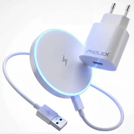 Carregador Indução Magnético Sem Fio Turbo Compatível Com iPhone 11 12 13 14 15 16 Pro Max Samsung Galaxy S25 S24 S23 S22 S21 S20 Fe Ultra Xiaomi Motorola Branco Pholex