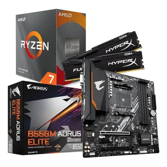 Kit Amd Ryzen 7 5700x + B550m Aorus Elite + 16gb 3200mhz Cor Preto