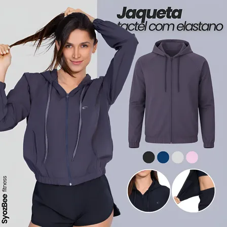 Jaqueta Feminina Corta Vento Com Capuz Semi Forrada Elastano