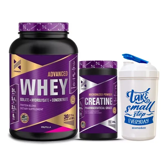 Advance Whey Xtrenght 2 Lb+ Creatina 250 Gr + Vaso Sabor Frutilla