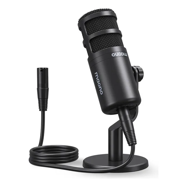 MAONO Micrófono Dinámico XlR Podcast Cardioide Para Vocal Interfaz Audio, Streaming, Grabación,PD100 Negro