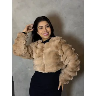 Jaqueta Feminina Teddy Cropped Pelo Premium Luxo Inverno Caramelo Aveludado Premium M
