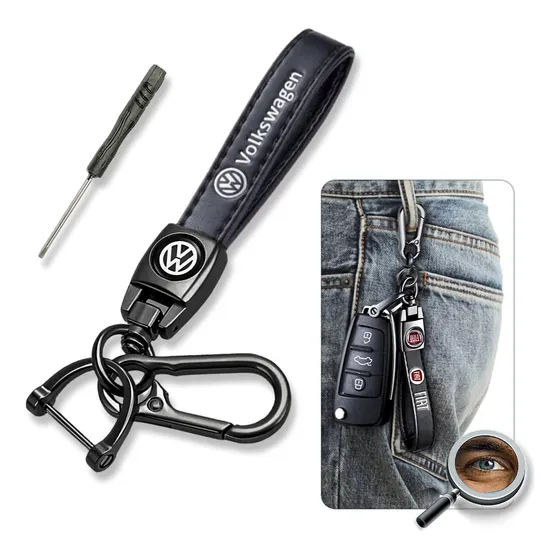 Llavero Mosqueton Para Volkswagen T/negro Cuero Tuningchrome