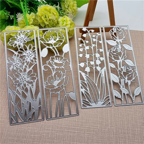 4 Pieza Marco Flor Fondo Troquel Corte Metal Rectangular 3d