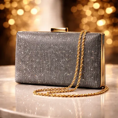 Bolsa Clutch Feminina Festa Madrinha Casamento Carteira Luxo Prata Sofisticado Brilhoso Metal