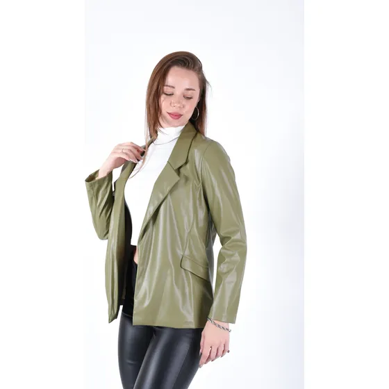 Blazer Saco Engomado Pu Mujer Oversize 