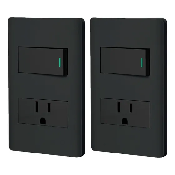 Kit De 2 Placas Con Apagador Y Contacto, Color Negro