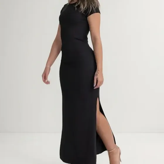 Vestido Versáti Casual Manga Curta Longo Nova Moda Feminina