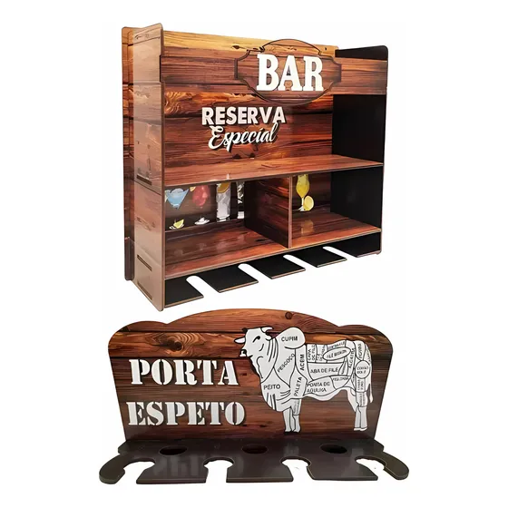 Kit Completo Adega Barzinho Parede Com Porta Espeto