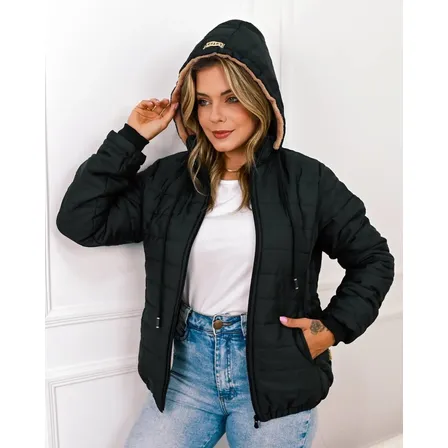Jaqueta Feminina Forrada Com Pelucia Fleece Capuz Quentinha
