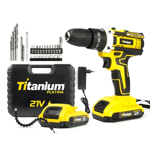Furadeira Parafusadeira 3/8 Bateria 21v Titanium C/299 Pçs Amarelo