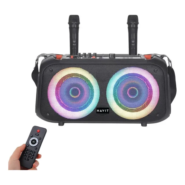 Parlante Havit Bluetooth Portátil Radio Fm Usb 2 Micrófonos