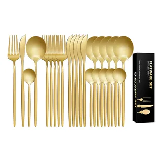 Kit 24 Peças Jogo De Talheres Dourados Aço Inoxidåvel 416 Cor Dourado Kit 24 Peças Jogo De Talheres Dourados Aço Inoxidåvel 416 Cor Dourado