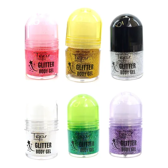 Maquillaje Set X 6 Glitter Body Gel Corporal Roll On Tejar