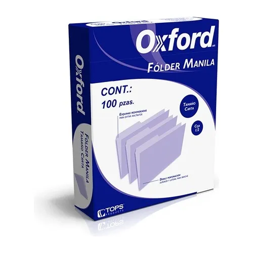 Fólder Manila Oxford Tamaño Carta Con 1/2 Ceja 100 Piezas