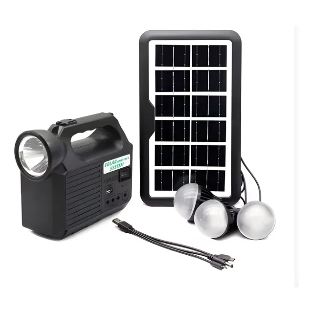 Kit Lámpara Solar Con 3 Bombillas Usb Recargables Gd8017