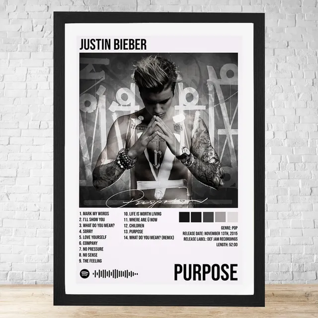 Cuadro Justin Bieber Purpose 30x40 Con Vidrio Y Marco C223