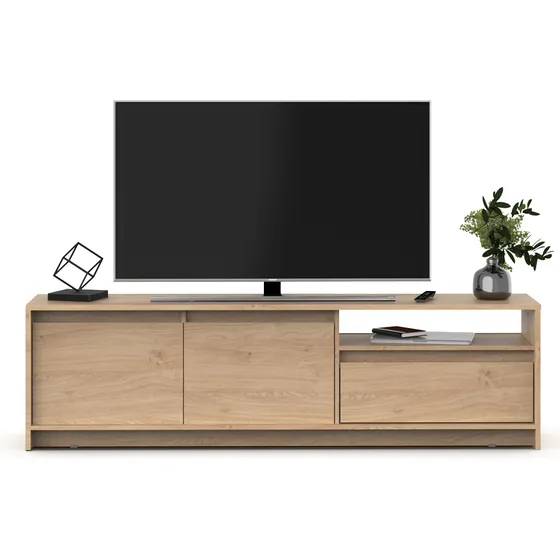 Mueble De Tv Rack Mesa Para Tv Hasta 80'' Con 2 Puertas 1 Cajón Melamina 180cm Color Roble Kendal Moderno Dielfe Rcn180