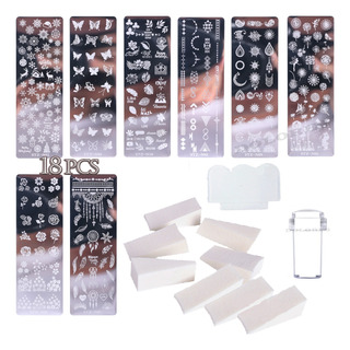 Juego Plantillas Estampado Uñas Placa Sello Raspador Esponja Juego Plantillas Estampado Uñas Placa Sello Raspador Esponja