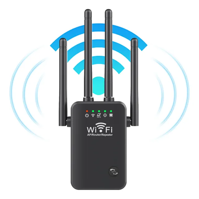 Casa De Los Deseos Repetidor Amplificador De Señal Wifi Router Inalámbrico 4 Antena Extensor De Señal Wifi Negro