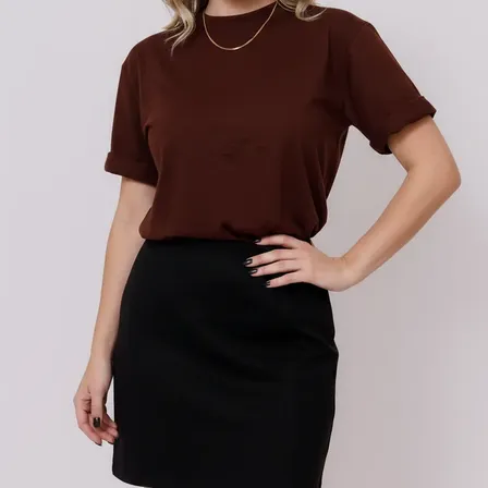 Camiseta T-shirt Blusinha Blusa Feminina Algodão Gola Alta